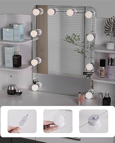WOLTU Toaletka z lustrem, z oświetleniem LED, z 2 szufladami, nowoczesna toaletka do sypialni, z płyty melaminowej i metalu, biała i złota, 45 x 136 x 90 cm, MB6077ws