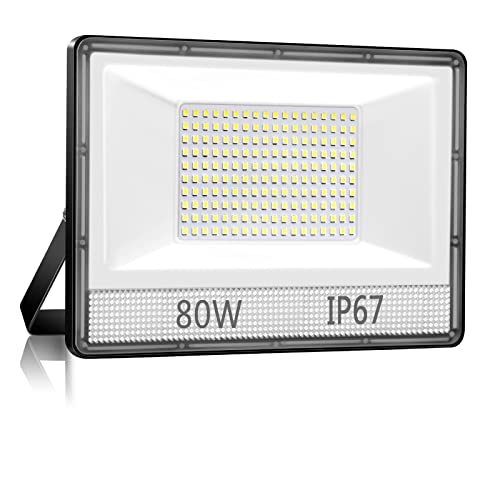 Projecteur LED extérieur 80 W, 8000 lm, étanche IP67, 7000 K, blanc froid, projecteur extérieur pour jardin, garage, terrain de sport Cover