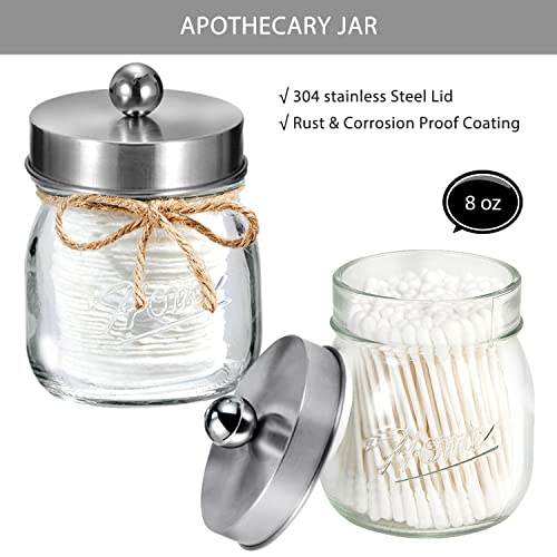 Mason Jar Bathroom Accessories Set 8 Pcs-Lotion Soap Dispenser,Toothbrush Holder,2 Apothecary Jars, Flower Vase,Soap Holder,Vanity Tray,Toilet Paper Holder Storage Bin,Farmhouse Decor (Brushed Nickel) #TOP3