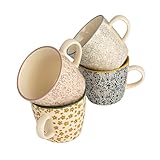 Creative Co-Op Floral Print Stoneware Mug, Multicolor, Set of 4