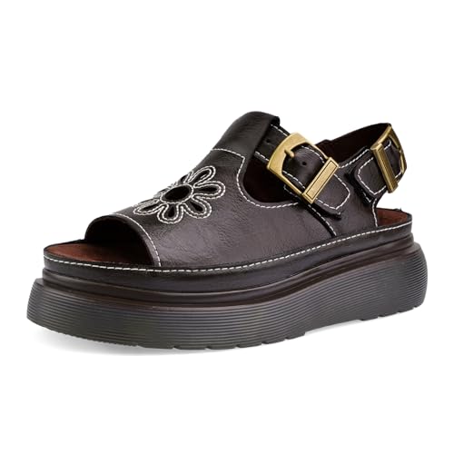 Image of Platform Sandals for Women Chunky Ankle Buckle Casual Open Toe Comfortable Flower Decoration Fisherman Sandals
