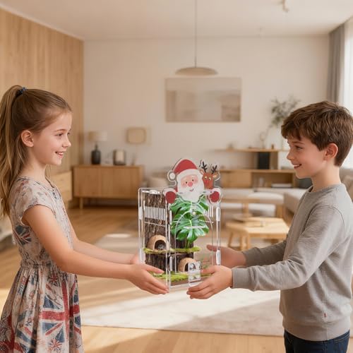 Image of Santa Claus Jumping Spider Enclosure, Magnetic Acrylic Habitat Terrarium with Secure Doors, 4x4x6.3 Inch Small Desktop Decor Gift for Spider, Mantis, Beetles