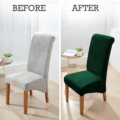 Image of HOKIPO Velvet Chair Covers for Long Back Dining Chair, Set of 2, Hunter Green (AR-4760-HGR*2)