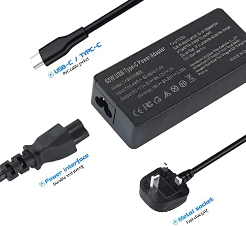 65W USB C Charger Replacement for Lenovo Chromebook Thinkpad Yoga Acer Chromebook Aspire HP Chromebook Spectre X360 ASUS Chromebook ZenBook DELL XPS and more TYPE-C AC Adapter