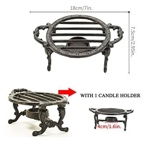 Sungmor Robust Cast Iron Tealight Dish Food Warmer - Wax Warmer Teapot Heater - Heating Tray Candle Stand - Round Design with 1 Candle Holder - Image 6