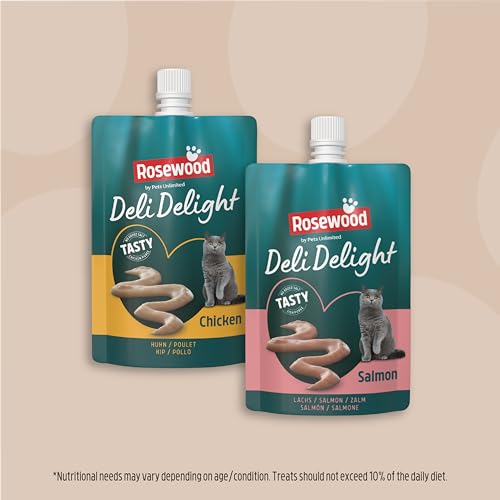 Rosewood Deli Delight Lachspüree für Katzen, 80g – Feines Topping oder Snack – Hoher Feuchtigkeitsgehalt – Ohne Zusatzstoffe – Für wählerische Stubentiger