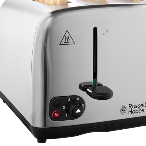 Russell Hobbs 4 Slice Toaster with Perfect Toast Technology for improved evenness (Wide slots, Lift & look feature, 6 Browning levels, Frozen & Cancel function, 1700W, Brushed & Stainless Steel) 24090