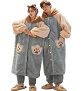 [Bwgoroku] ペアパジャマ ナイトガウン レディース もこもこ パジャマ メンズ 長袖 秋冬 ルームウェア 上下セット ナイトウェア 寝間着 ペアルック 寝巻き 前開き カップル 可愛い...