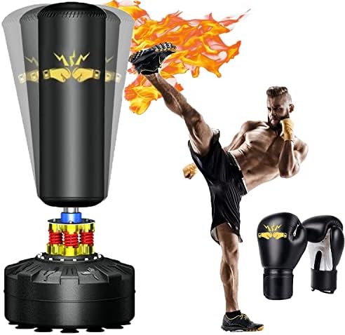 Freestanding Punching Bag, 70''-205lbs Heavy Boxing Bag with Stand, Kickboxing Bag for Adult Youth, Men, Standing Boxing Bags Including 12OZ Pro Gloves (Black)