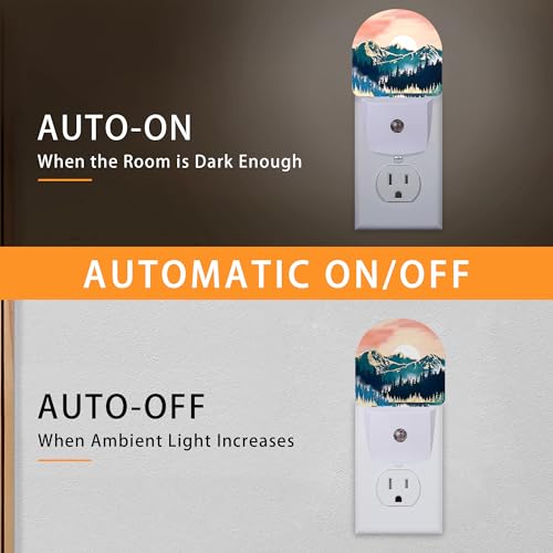 Image of Mountain Sun Night Light,Night Lights Plug into Wall with Dusk to Dawn Sensor,Lamp for Bedroom Bathroom Hallway Nightlight for Women Girls