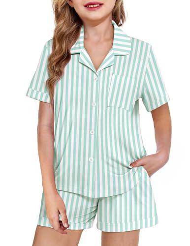 Arshiner Girls Pajamas Summer Outfit Kids Shorts Sets Button Down Loungewear Pjs