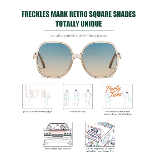Image of Freckles Mark 70s Super Oversize Square Sunglasses for Women Vintage Rectangular Plastic Frame