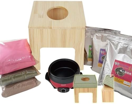 温活】【シンプル木材】丸型 よもぎ蒸しセット【専用カバー付