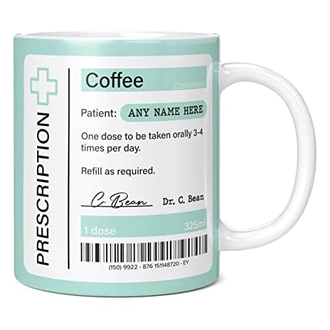 Mug Monster - Prescription for Coffee Mug, Personalised Leaving Gift for Colleague - Ceramic Coffee Mug / Cup, Gift for Men or Women, Extra Large and Giant Mug Available, 11oz White Mug Cover