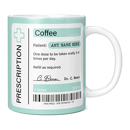Mug Monster - Prescription for Coffee Mug, Personalised Leaving Gift for Colleague - Ceramic Coffee Cup, Gift Men or Women, Extra Large and Giant Available, 11oz White