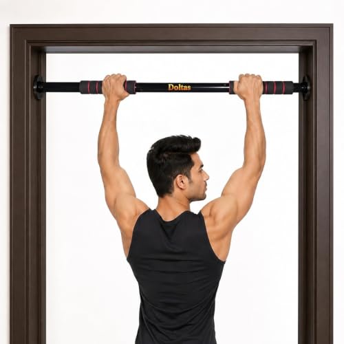 Image of DOLTAS Pull Up Bar for Home for Kids & Adults (100 kg Capacity) | Wall Mounted Pull Up Bar with Anti-Skid Foam Grip | No-Drill Installation | Heavy Duty Home Gym Equipment for Strength Training & Home Workout | BLACK & RED