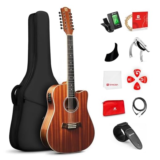 Vangoa 12-strängad gitarr, akustisk Dreadnought Cutaway-gitarrpaket, Sapele-korpus, naturlig, glänsande