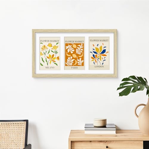 Image of DUENPY 8x14 Collage Picture Frame 4x6 Collage Picture Frame Displays Three 4x6 inch Photos or 8x14 (Without Mat) for Available Horizontal Wall Mounting Display and Vertical Wood Color
