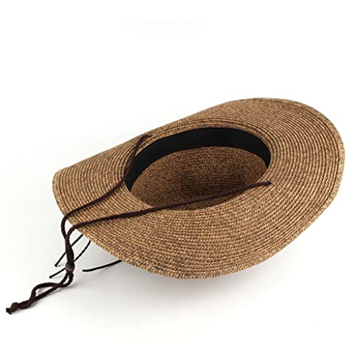 Dcot Cowboy Hat Men's Sun Hat Wide Brim Fedora Hat Belt Decorate Beach Hat For Men Uv Protection Cap #TOP4