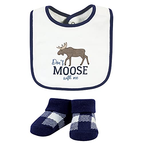 Image of Hudson Baby Unisex Baby Cotton Bib and Sock Set, Moose Bear, One Size