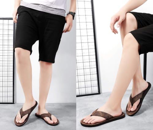 Image of AX BOXING Mens Flip Flops Leather Thong Sandals Casual Comfort Slides Slippers