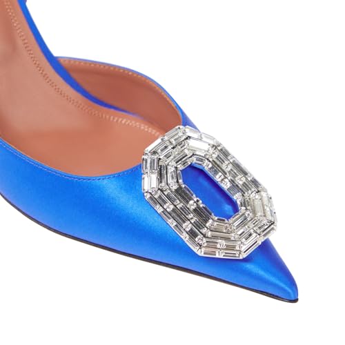 Vertundy Women's Blue Slingback Heels Rhinestone Pumps Pointed Toe Satin Crystal Stiletto High Heeled Sandals Party Wedding Bride Pump Dress Shoes4