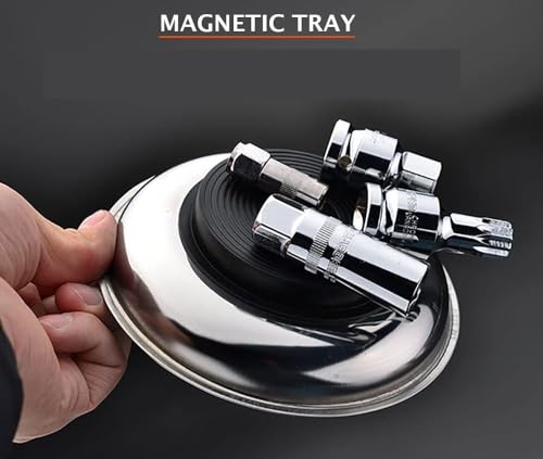 Image of AASONS Professional Round Stainless Steel Round Magnetic Tray For Socket Screw Nuts, Bolts Metal Parts, Iron Spare Parts Strong Magnet | 4 inch (110mm) Depth 21mm