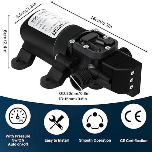 Image of DC 12V Water Pump,1GPM 4L /Min G1 /2 inch 20mm Diaphragm Pump with Pressure Switch for Pumping Water
