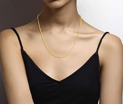 Miabella Italian Solid 18K Gold Over 925 Sterling Silver 2mm, 3mm Diamond-Cut Braided Rope Chain Necklace for Men Women, Made in Italy4