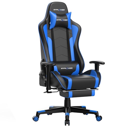 GTPLAYER Gaming Stuhl mit Fußstützen Bluetooth Lautsprecher Musik Stuhl Ergonomischer Computerstuhl Schreibtischstuhl Blau