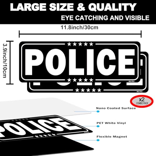 Image of 2 Pack Police Car Magnet, Magnetic Police Sign for Vehicles, Large Waterproof Security Magnet Car Sign for Off Duty Officers Assignment, 11.8 Inch x 3.9 Inch(Black-Police-2 Pack)
