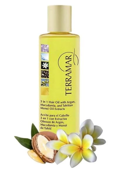 hair oil hair mask argan oil for hair hair serum aceite para el cabello 3 in 1 oil Terramar hair oil aceite terramar para cabello macadamia oil Terramar Aceite Capilar Reparación Brillo (4.05 OZ)