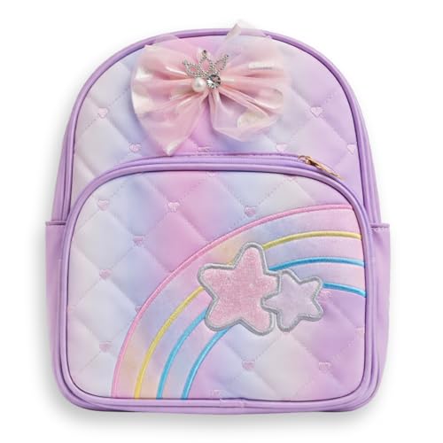 Kids Girls Backpack with Rainbow & Star Design, Quilted School Bag for Girls (Purple)