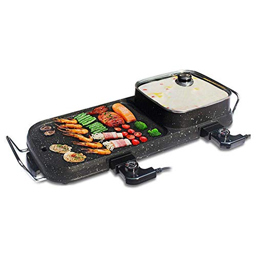 KPLMⓇ Electric Table Grill, Hot Pot BBQ Barbecue Griddle Smoke-free Non-stick Electric Baking Tray, Suitable for Family Dinners of 2-10 People, 2200W,B