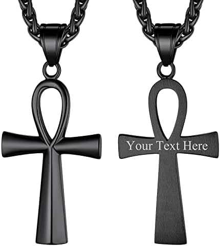 Richsteel Mens Ancient Egyptian Ankh Talisman Pendant Eye of Horus Necklace, Womens Egyptian Cross Amulet Jewellery, Stainless Steel Chain 22"-24", Name Engravable, Come with Gift Box