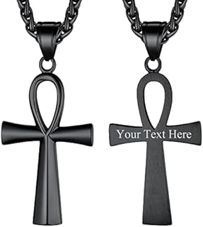 Richsteel Mens Ancient Egyptian Ankh Talisman Pendant Eye of Horus Necklace, Womens Egyptian Cross Amulet Jewellery, Stainless Steel Chain 22"-24", Name Engravable, Come with Gift Box