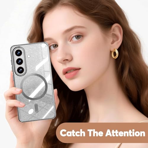 Image of Misscase for Samsung Galaxy S26 Case Compatible with MagSafe,Built-in Camera Lens Protector Full Protection Soft TPU Anti-Scratch Anti-Fingerprint Magnetic Glitter Slim Case Cover Silver