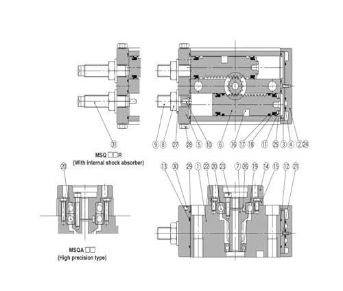 Vérin rotatif MSQB20A avec réglage d'angle précis - 5