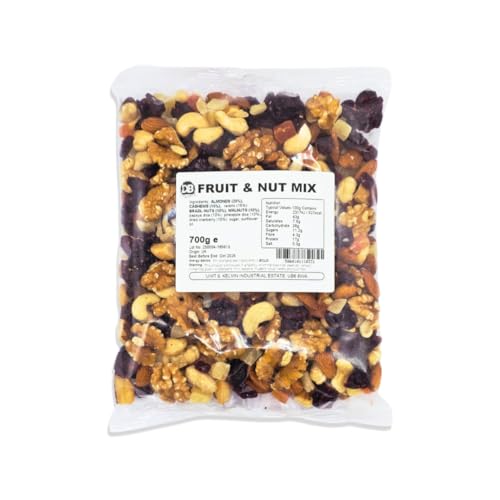 UNSALTED FRUIT & NUT MIX 700G Gourmet Blend of Natural Dried Fruits and Mixed Nuts Vegetarian Healthy Snack Vitamin-Rich Energy & Fiber Boost Perfect for Clean Eating & Gifting