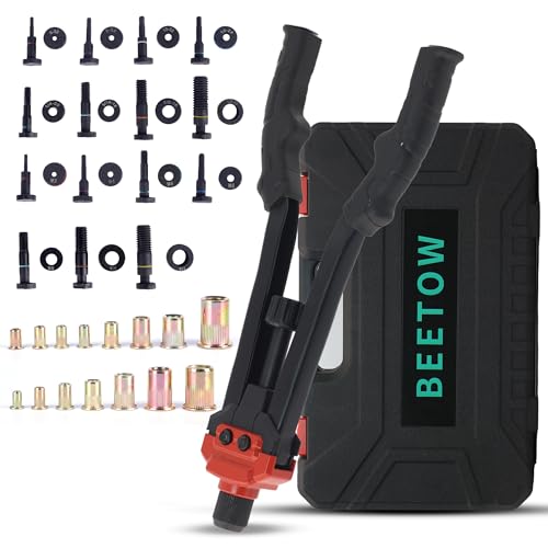 BEETOW Rivet Nut Tool Kit, 16 Inches Rivet Nut Gun, 15 Types Mandrel, 200 Pcs Rivet Nut in Two Box, a Carrying Storage Case