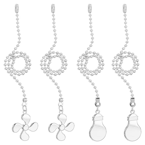 Image of uxcell 13 Inch Ceiling Fan Pull Chain Extender Sets, 4 Pcs Beaded Ball Fan Pull Chain with Decorative Light Bulb and Fan Cord for Ceiling Light Lamp Fan, Silver