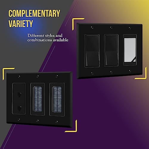 Image of ENERLITES Decorator Light Switch or Receptacle Outlet Wall Plate, Gloss Finish, Size 3-Gang 4.50 inch x 6.38 inch, Unbreakable Polycarbonate Thermoplastic, UL Listed, 8833-BK, Black (Pack of 2)