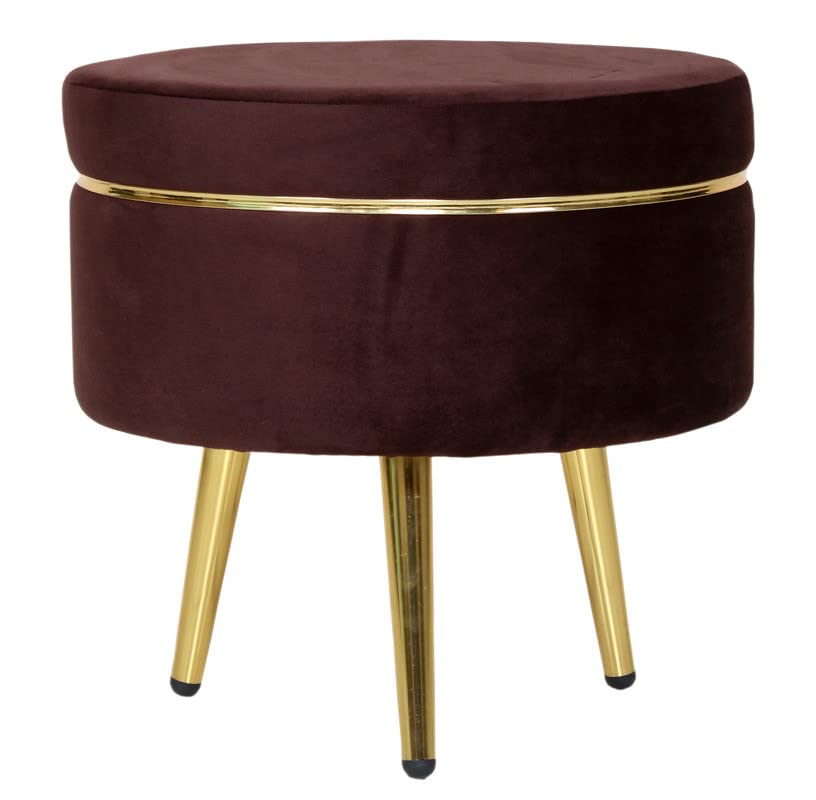 Image of Ottoman Stool for Living Room, Velvet Foot Rest Puffy for Sofa, Foot Stool for Sitting, Modern Puffy for Bedroom, Metal Legs Ottoman for Home Decor, 17 inch Height (Stool-Coffee)