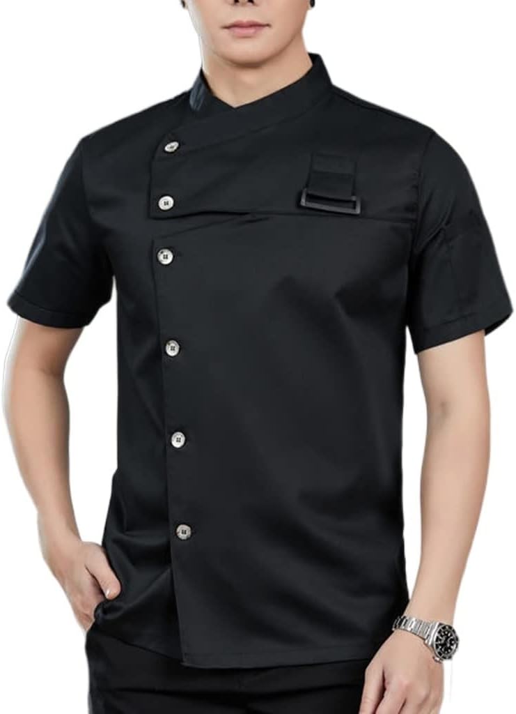 シェフ服 ユニフォーム 名入れ シェフコート 通気性の良い ユニセックス クラシックでカッコいい (Color : Black, Size : 4X-Large)