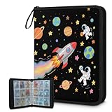 Cartoon Graffiti Universum Astronaut Sammelkartenbinder 9 Taschen mit Reißverschluss, 3 Ring Kartenhalter Album mit 50 Hüllen Kartenaufbewahrung Organizer Kompatibel mit Standard-Sammelkarten