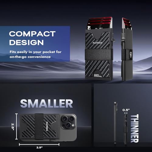 Image of RUNBOX Slim Wallet for Men, RFID Aluminum Pop-Up Card Holder for 12 Cards | Minimalist Front Pocket Design, Elastic Cash Strap, RFID Protection, Gift for Men on Birthdays, Father's Day, and Christmas
