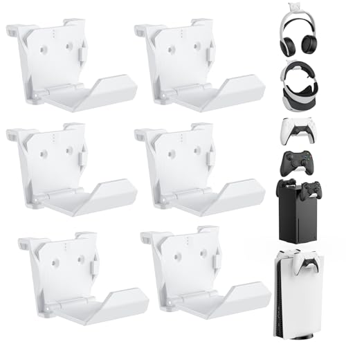 Image of KUNSLUCK 6 Pack Controller Wall Mount for PS5, Xbox, Switch Controller, Wall Mount Stand for Controller&Headset, Adhesive /Screws Installation (White)