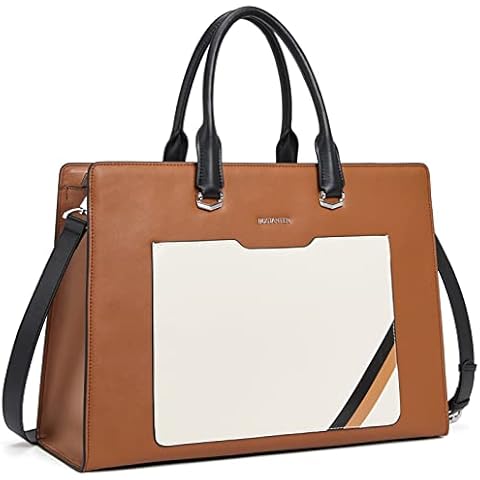 BOSTANTEN Womens Briefcase Leather Laptop Bag for Women Stylish Messenger Shoulder Handbag 15.6 Inch Computer Tote Work Bag Brown Cover