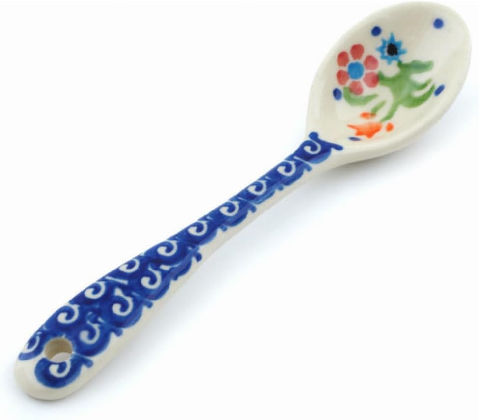 Polmedia Polish Pottery Spoon - Spring Flowers Pattern Handmade in Boleslawiec Poland by Ceramika Bona + Certificate of Authenticity