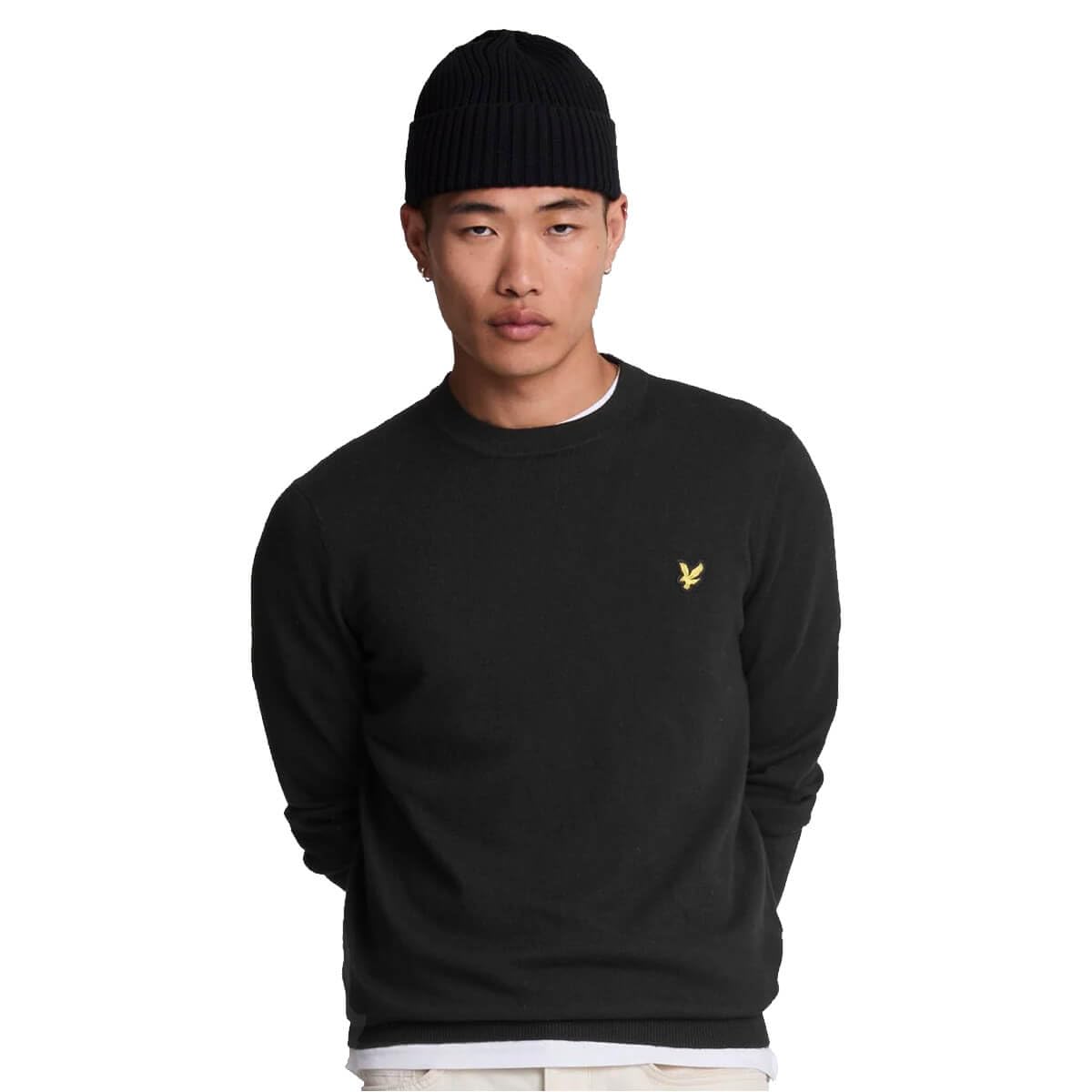 Lyle & Scott Herren-Golfpullover aus Baumwoll-Merinowolle- Tiefschwarz - M